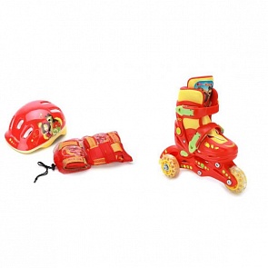 Комплект из раздвижных роликов с алюминиевой рамой, размер 30-33 и комплекта защиты с шлемом, дизайн Маша и медведь (Shantou, MB(30-33)ASETsim)